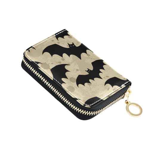 FRODOTGV Schwarze Fledermäuse Vintage Halloween kleine Kartenetuis Mädchen risikofrei RFID-blockierende Brieftaschen Leder Reißverschluss Kreditkartenfächer für Reisen, Schwarze Fledermäuse, 1 size, von FRODOTGV