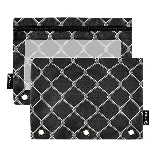 FRODOTGV Schwarze Netz-Bleistifttasche, 3-Ring-Bleistiftbeutel, 2 Stück, Reißverschluss, transparent, 3-Loch-Binder für 3-Ringbuch von FRODOTGV