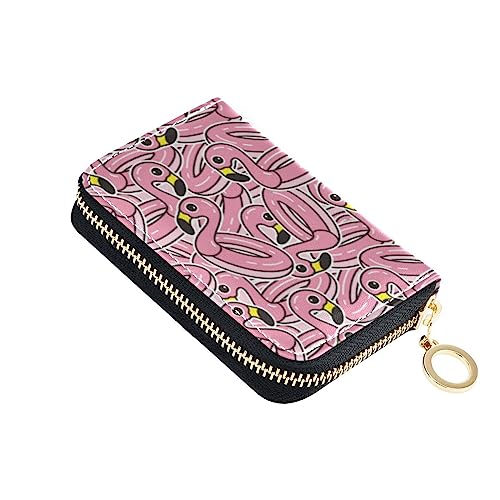 FRODOTGV Schwimmringe Rosa Flamingos Slim Kreditkartenetui Mädchen Safe RFID Kartenhalter Leder Reißverschluss Kreditkartenfächer für Reisen, Pink Flamingos, Einheitsgröße, Classic von FRODOTGV