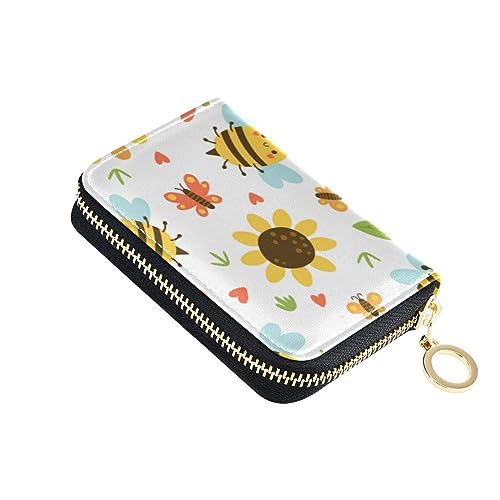 FRODOTGV Spring Cute Fat Bees Happy Butterfly Small Card Case Wallet Girls Safe RFID Wallet Leather Zipper Pocket Wallet for Travel, Bienen Happy Butterfly, 1 size, Classic von FRODOTGV