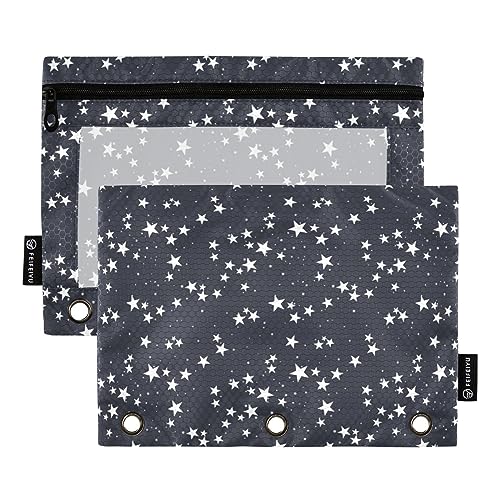 FRODOTGV Star Dark Sky schwarze Binder-Bleistiftbeutel, 3-Ring-Bleistiftbeutel, 2 Stück, transparent, mit Reißverschluss, 3-Loch-Binder für 3-Ringbuch von FRODOTGV