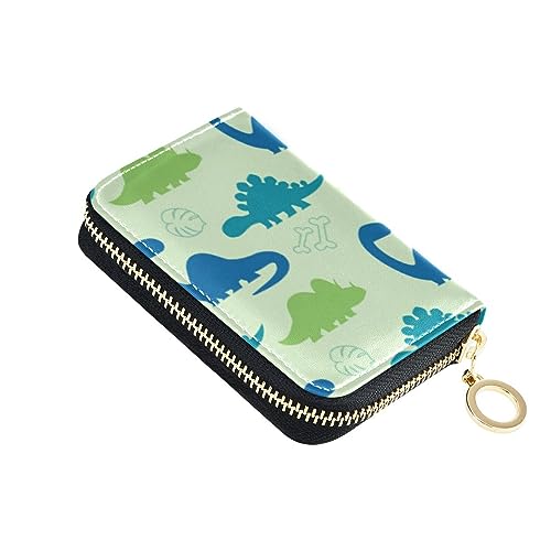 FRODOTGV Süßer Dinosaurier-Organizer für Mädchen, schmal, RFID-Kartenhalter, Leder, Reißverschlusstasche, Geldbörse, Niedlicher Dinosaurier, Blau / Grün, 1 size, Classic von FRODOTGV