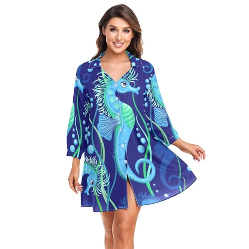 FRODOTGV Swimsuit Coverup for Women Seahorse Ocean Blue Beach Cover Up Dresses Bathing Suit Cover von FRODOTGV