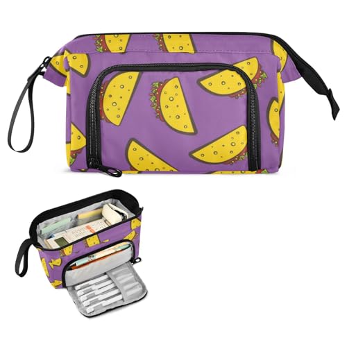 FRODOTGV Taco on Purple Federmäppchen, Organizer, große Kapazität, Federmäppchen, Tasche, multifunktionales Federmäppchen, Kosmetik, Make-up für adretten Kindergarten von FRODOTGV