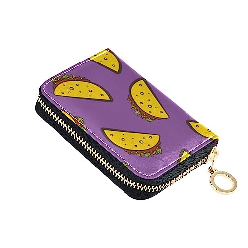 FRODOTGV Taco on Purple Slim Card Holder for Women Safe RFID Card Holder Leather Zip Money Organizers, Taco auf Lila, Einheitsgröße, Classic von FRODOTGV