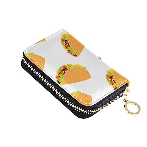 FRODOTGV Taco on White Slim Card Wallets for Girl Riskfree RFID Wallet Leather Zipper Credit Card Slots, Taco auf Weiß, Einheitsgröße, Classic von FRODOTGV