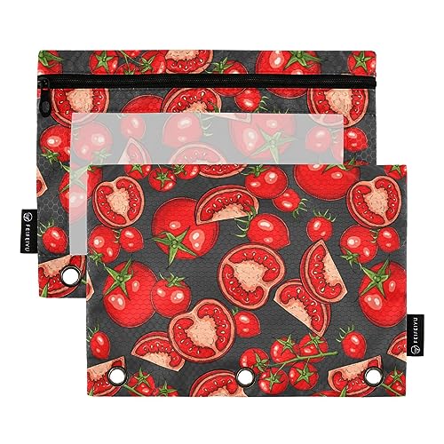 FRODOTGV Tomatoes Binder-Bleistiftetui, 3-Ring-Bleistiftbeutel, transparent, Reißverschluss, drei Löcher, Stiftebeutel für 3-Ringbuch, 2 Stück von FRODOTGV