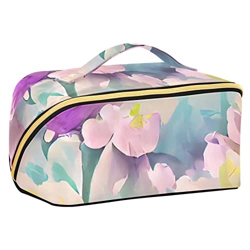 FRODOTGV Tragbare Reise-Make-up-Tasche, große Kapazität, Reise-Kosmetiktasche, Reise-Kulturbeutel, wasserdichte Make-up-Tasche, Make-up-Organizer-Tasche mit Griff und Trennwand, Pastellfarbene Blumen, von FRODOTGV