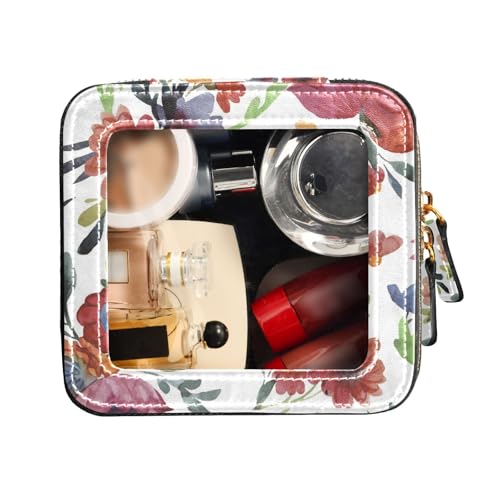 FRODOTGV Transparente Make-up-Tasche, Aquarell-Blumen, Leder-Kulturbeutel, tragbarer Make-up-Organizer, Aquarell Blumen, 1 Size von FRODOTGV