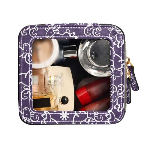 FRODOTGV Transparente Make-up-Tasche, Hirsch und Schneeflocke auf violettem Hintergrund, Leder-Kulturbeutel, tragbarer Make-up-Organizer, Hirsch und Schneeflocke auf violettem Hintergrund, 1 Size von FRODOTGV