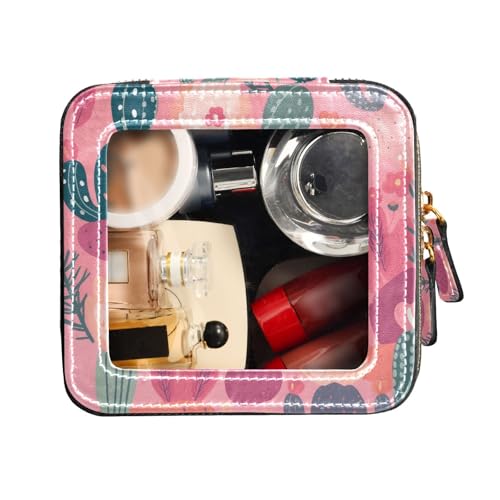 FRODOTGV Transparente Make-up-Tasche, Kaktuspflanze auf pfirsichfarbenem Hintergrund, Kulturbeutel, Leder-Organizer-Taschen, Kaktuspflanze auf Pfirsich-Hintergrund, 1 Size von FRODOTGV
