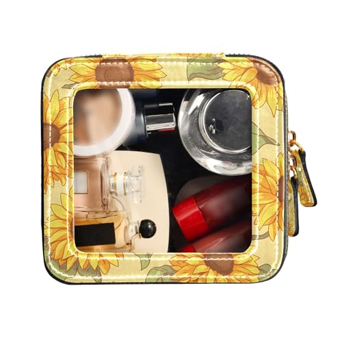 FRODOTGV Transparente Make-up-Tasche, Kulturbeutel, Leder, Organizer-Taschen, Sonnenblumengelb, Sonnenblumengelb, 1 Size von FRODOTGV