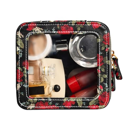 FRODOTGV Transparente Make-up-Tasche, Kulturbeutel, Make-up-Tasche, Organizer, Blumenmuster, rote Rosen, Blumenmuster Rote Rosen, 1 Size von FRODOTGV