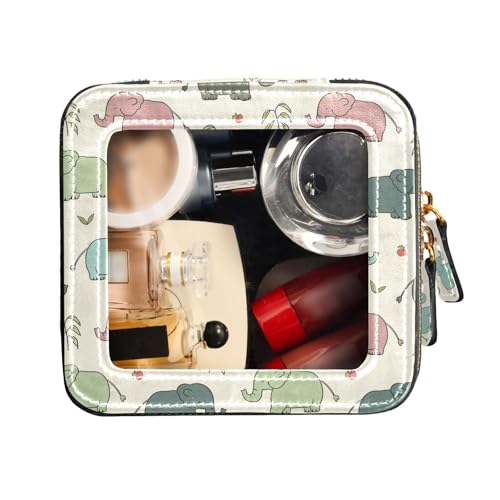 FRODOTGV Transparente Make-up-Tasche, Reisetaschen für Toilettenartikel, Leder, Organizer, Handgezeichnetes Elefanten-Design, Handgezeichnetes Elefanten-Design, 1 Size von FRODOTGV