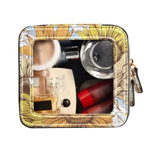 FRODOTGV Transparente Make-up-Tasche, klein, Kulturbeutel, Nagellack-Organizer, Tasche mit Sonnenblumenfeldmuster, Sonnenblumenfeldmuster, 1 Size von FRODOTGV