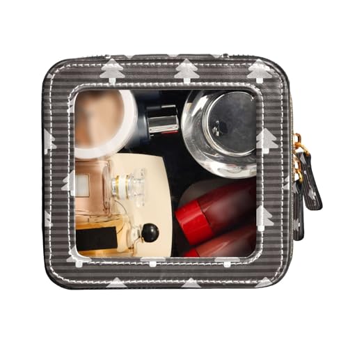 FRODOTGV Transparente Make-up-Tasche, schwarz-weißes Weihnachtsbaum-Muster, Kulturbeutel, tragbarer Make-up-Organizer, Schwarz-weißes Weihnachtsbaum-Muster, 1 Size von FRODOTGV