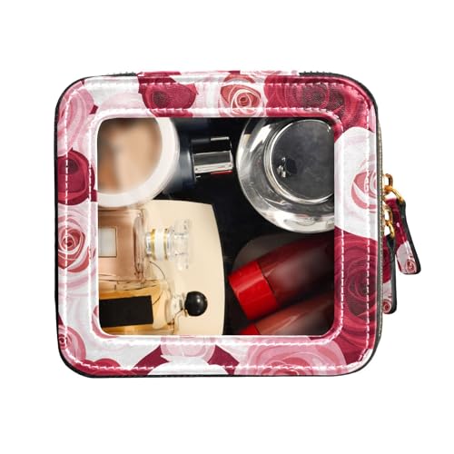FRODOTGV Transparente Make-up-Tasche, wasserdicht, Reise-Kulturbeutel, tragbarer Make-up-Organizer, rote Pfirsich-Rose, Rote Pfirsichrose, 1 Size von FRODOTGV