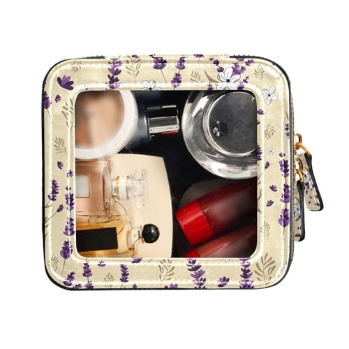 FRODOTGV Transparente Make-up-Tasche, wiederholtes Muster, violett, Lavendel, wasserdicht, Reise-Kulturbeutel, Leder-Organizer-Taschen, Wiederholtes Muster, lila Lavendel, 1 Size von FRODOTGV
