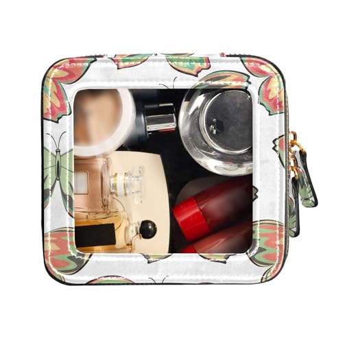 FRODOTGV Transparente Make-up-Tasche, zarte bunte Schmetterlinge, Leder-Kulturbeutel, Leder-Organizer-Taschen, Zarte bunte Schmetterlinge, 1 Size von FRODOTGV