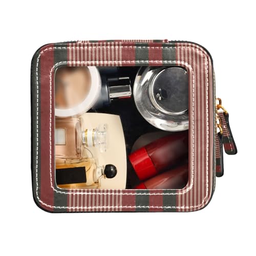 FRODOTGV Transparente Make-up-Tasche für Geldbörse, Weihnachten, vertikales Streifenmuster, Kulturbeutel mit Reißverschluss, Kosmetik-Organizer, Vertikales Weihnachtsstreifenmuster, 1 Size von FRODOTGV