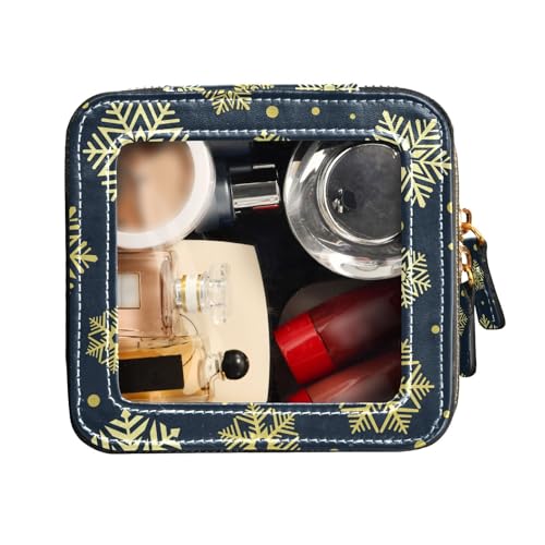 FRODOTGV Transparente Make-up-Tasche für Geldbörse, goldene Schneeflocken auf tiefem Blau, Reise-Kulturbeutel, Kosmetiktasche, Organizer, Goldene Schneeflocken auf tiefem Blau, 1 Size von FRODOTGV
