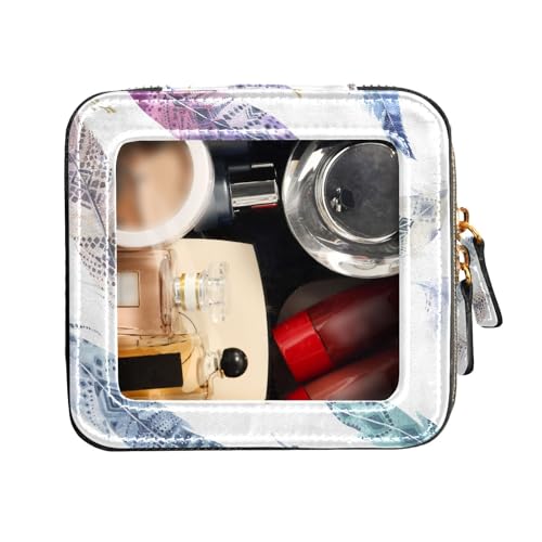 FRODOTGV Transparente Mini-Make-up-Tasche, Federmuster, Aquarell, Kulturbeutel, Kosmetik-Organizer, Federmuster, Aquarell, 1 Size von FRODOTGV