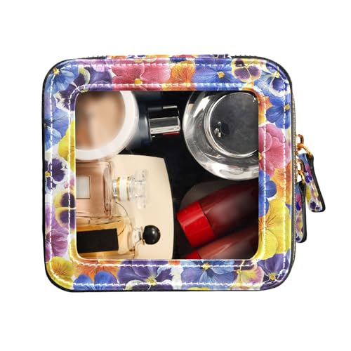 FRODOTGV Transparente Mini-Make-up-Tasche, Garten, dreifarbige Stiefmütterchen-Blume, Kulturbeutel, Nagellack-Organizer-Tasche, Garten, dreifarbige Stiefmütterchen-Blume, Einheitsgröße, Dreifarbige von FRODOTGV
