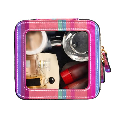 FRODOTGV Transparente Mini-Make-up-Tasche, Kulturbeutel, Leder, Organizer, Taschen, abstrakte vertikale Streifen, Abstrakte vertikale Streifen, 1 Size von FRODOTGV