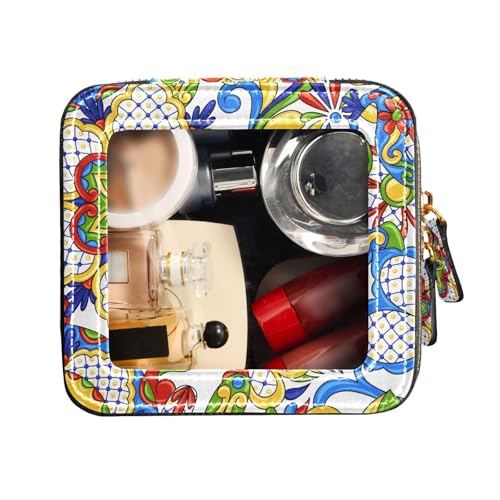FRODOTGV Transparente Mini-Make-up-Tasche, Kulturbeutel, Make-up-Organizer, Talavera, Ornament, Keramik, Talavera Ornament Keramik, 1 Size von FRODOTGV