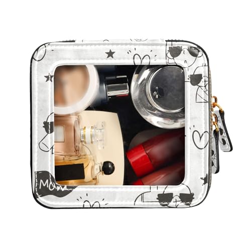 FRODOTGV Transparente Mini-Make-up-Tasche, Kulturbeutel mit Reißverschluss, Kosmetiktasche, Organizer, Illustration, Grafik, Love Mom, Illustrationsgrafik "Love Mom", 1 Size von FRODOTGV