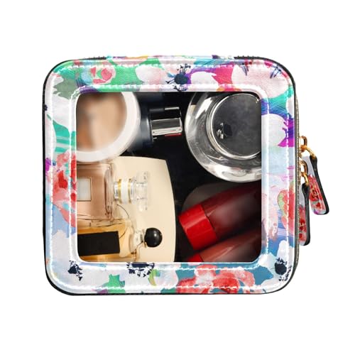 FRODOTGV Transparente Mini-Make-up-Tasche, Reise-Kulturbeutel, Make-up-Organizer, Anemonen, Gänseblümchen und Rosenknospen, Anemonen Gänseblümchen und Rosenknospen, 1 Size von FRODOTGV