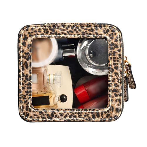 FRODOTGV Transparente Mini-Make-up-Tasche, Reisetasche, für Toilettenartikel, Make-up-Organizer, Braun, Leopardenmuster, Brauner Leoparden-Tarnmuster, 1 Size von FRODOTGV