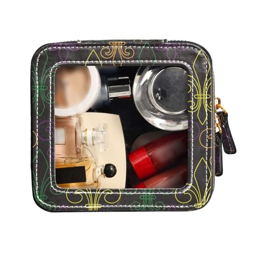 FRODOTGV Transparente Mini-Make-up-Tasche, gemustertes Mardi Gras, Leder-Kulturbeutel, Make-up-Organizer, Muster: Karneval, 1 Size von FRODOTGV