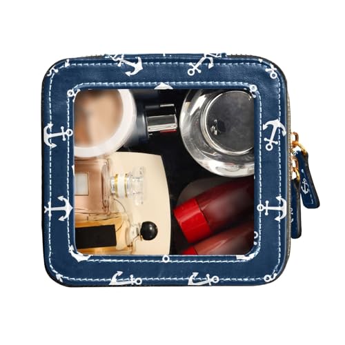 FRODOTGV Transparente Mini-Make-up-Tasche mit Reißverschluss, Make-up-Tasche, Organizer, nautisches Motiv, einfache Anker, Blau, Nautisches Design, einfache Anker, Blau, 1 Size von FRODOTGV