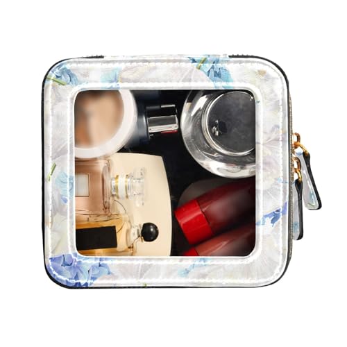 FRODOTGV Transparente Reise-Make-up-Tasche, Hidrangea-Blumenmuster, Leder-Kulturbeutel, Kosmetiktasche, Organizer, Hidrangea-Blume, blaues Muster, 1 Size von FRODOTGV
