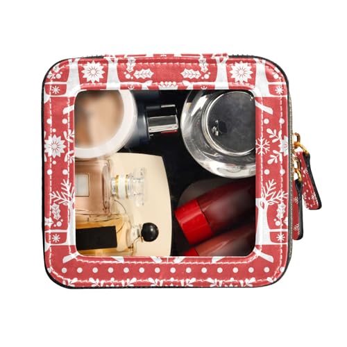 FRODOTGV Transparente Reise-Make-up-Tasche, Kulturbeutel mit Reißverschluss, Leder, Organizer-Tasche, Weihnachtsmuster, Hirsch-Blumen, Weihnachtsmuster, Hirschblumen, 1 Size von FRODOTGV