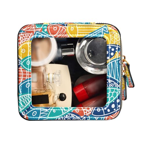 FRODOTGV Transparente Reise-Make-up-Tasche, bunte Fische, wasserdichte Reise-Kulturbeutel, kleine Kosmetiktasche für Geldbörse, Bunte Fische, 1 Size von FRODOTGV