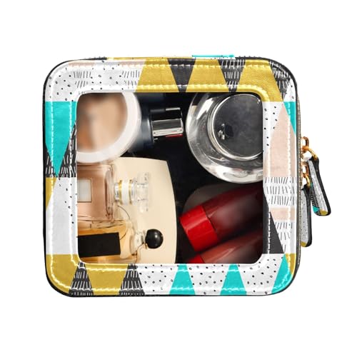 FRODOTGV Transparente kleine Make-up-Tasche für Geldbörse, geometrischer Retro-Stil, wasserdichte Reise-Kulturbeutel, Reise-Kosmetiktasche, Geometrischer Retro-Stil, 1 Size von FRODOTGV