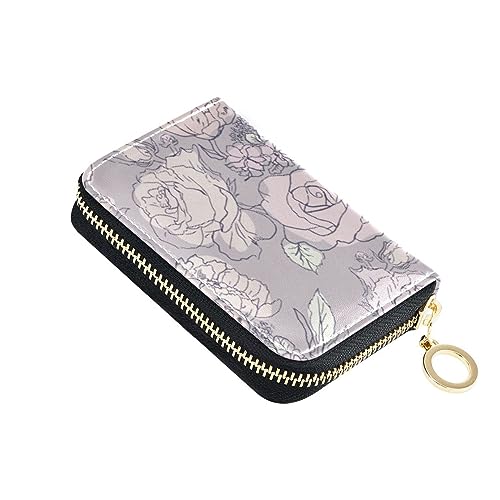 FRODOTGV Trendige rosa Blumen Slim Wallet Kartenhalter Mädchen sichere RFID-blockierende Geldbörsen Leder Reißverschlusstasche Geldbörse für Reisen, Trendige rosa Blumen, 1 size, Classic von FRODOTGV