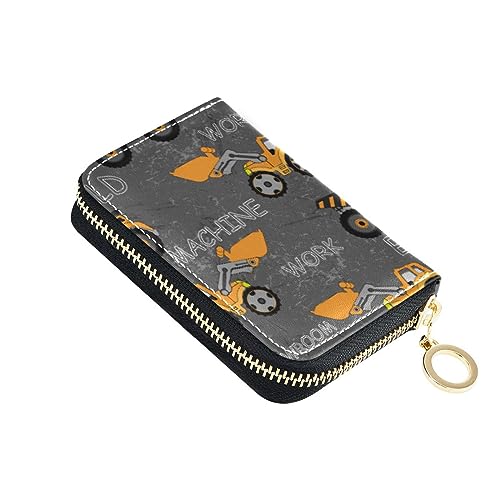 FRODOTGV Trucks Construction Machines Gray Small Wallet Card Holder for Women Riskfree RFID Card Holder Leather Zipper Credit Card Slots, Maschinengrau, 1 size, Classic von FRODOTGV