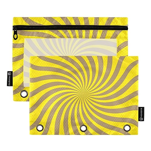 FRODOTGV Twirl Swirl Federmäppchen mit 3 Ringen, Gelb, 2 Stück, mit Reißverschluss, transparent, 3-Loch-Binder für 3-Ringbuch von FRODOTGV
