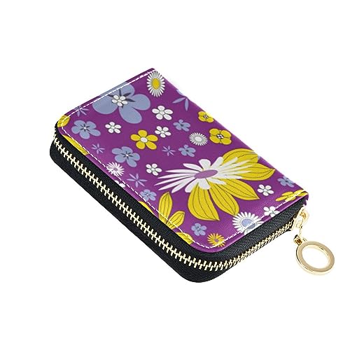 FRODOTGV Unique Flower Purple Small Card Organizer Wallet for Girl Safe RFID Wallet Leather Zip Pocket Wallet, Unique Flower Purple, 1 size, Classic von FRODOTGV