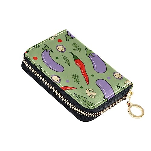 FRODOTGV Vegetables Eggplant Chili Slim Credit Card Wallet Girls Riskfree RFID Blocking Wallets Leather Zip Credit Card Slots for Travel, Gemüse Aubergine Chili, Einheitsgröße, Classic von FRODOTGV