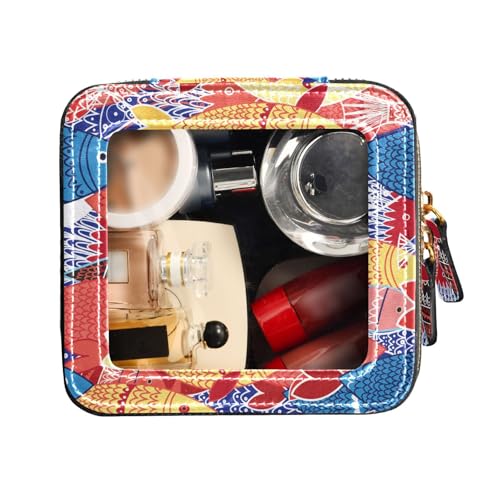 FRODOTGV Wasserdichte Reise-Kulturbeutel, Mini-Make-up-Tasche, transparent, leuchtend bunte Fische auf blauem Make-Up-Organizer, Leuchtend bunte Fische auf Blau, 1 Size von FRODOTGV