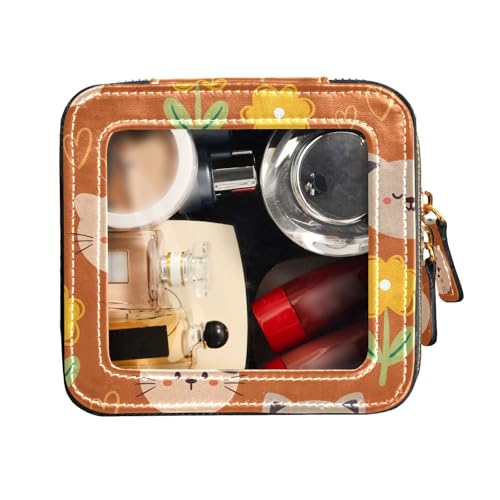FRODOTGV Wasserdichte Reise-Kulturbeutel, niedlich, Make-up-Tasche, transparent, Cartoon-Katzen- und Blumenmotiv, kleine Kosmetiktasche für Geldbörse, Cartoon-Katze und Blume, 1 Size von FRODOTGV