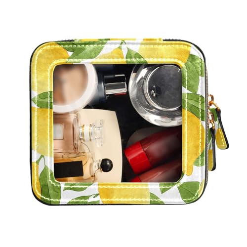 FRODOTGV Wasserdichte transparente Make-up-Tasche, Aquarell-gelbe Zitrone, Kulturbeutel, Leder-Organizer-Tasche, Aquarell, gelbe Zitrone, 1 Size von FRODOTGV