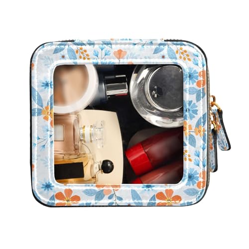 FRODOTGV Wasserdichte transparente Make-up-Tasche aus Leder, Kulturbeutel, Kosmetiktasche, Organizer, bunte Blumen, Bunte handgezeichnete Blumen, 1 Size von FRODOTGV