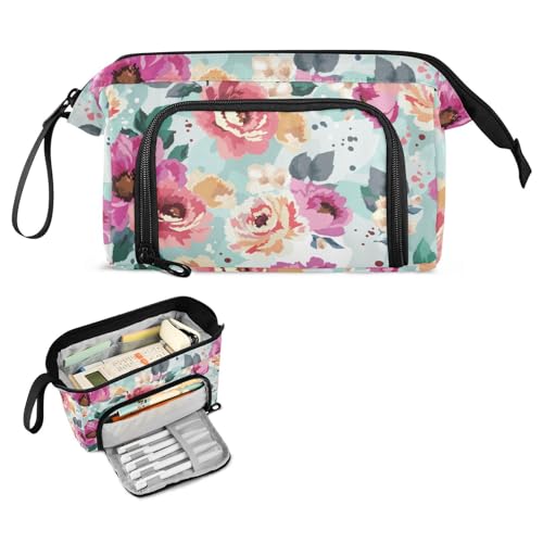 FRODOTGV Watercolorful Floral School Pencil Case Large Capacity Kawaii Pencil Case with Handle Pencil Cases for Teen for College Student High School Supplies von FRODOTGV