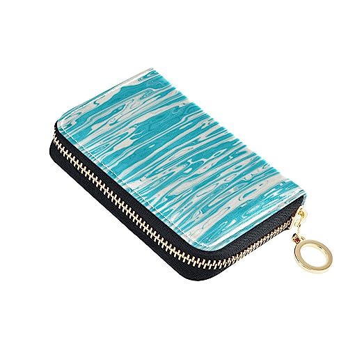 FRODOTGV Wave Turquoise Liquid Flow Small Credit Card Case Girls Safe RFID Blocking Wallets Leather Zip Credit Card Slots for Work, Wave Turquoise Liquid Flow, 1 size, Classic von FRODOTGV