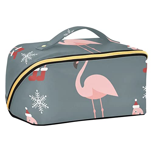 FRODOTGV Weihnachten Muster Flamingo Design Große Kapazität Reise Kosmetiktasche, Make-up-Tasche, Tragbare Aufbewahrungstasche Kosmetiktasche, Wasserdichte Kosmetiktasche für Frauen, Weihnachtsmuster, von FRODOTGV